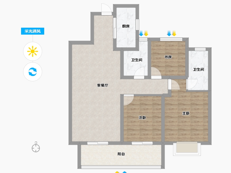 江苏省-扬州市-吾悦虎踞龙蟠-87.96-户型库-采光通风