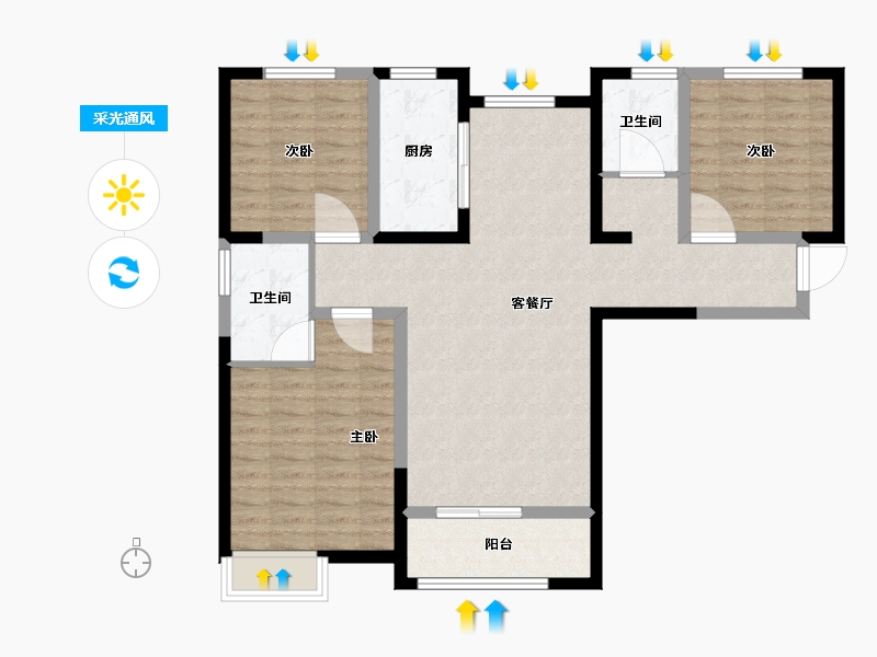 河南省-新乡市-润华翡翠山-97.00-户型库-采光通风