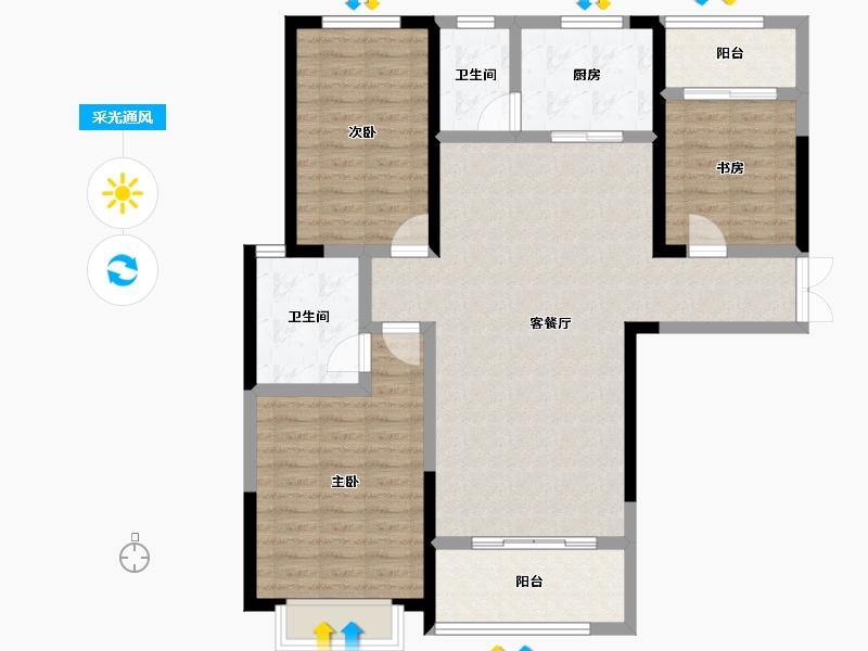 湖南省-湘潭市-东之阳·芙蓉国际-105.33-户型库-采光通风