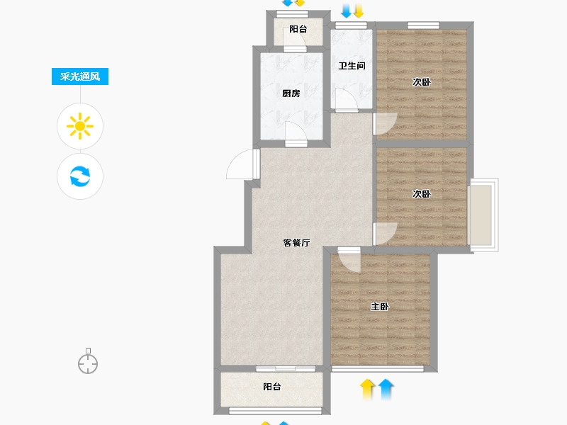 江苏省-扬州市-邗建和瑞苑-84.86-户型库-采光通风