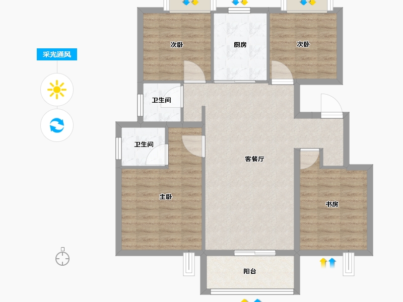 江苏省-扬州市-邗建和瑞苑-90.00-户型库-采光通风