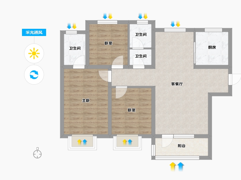 河北省-唐山市-禹洲嘉誉瀞湖-78.76-户型库-采光通风