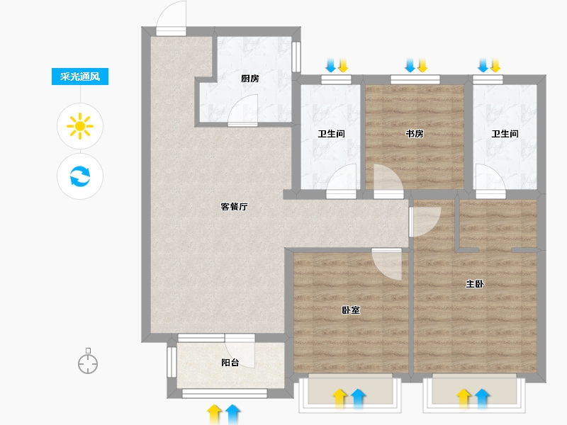 河北省-唐山市-蓝湾小镇-85.60-户型库-采光通风