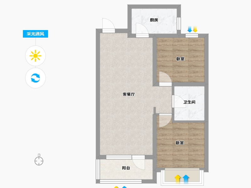 河北省-唐山市-禹洲嘉誉瀞湖-56.53-户型库-采光通风