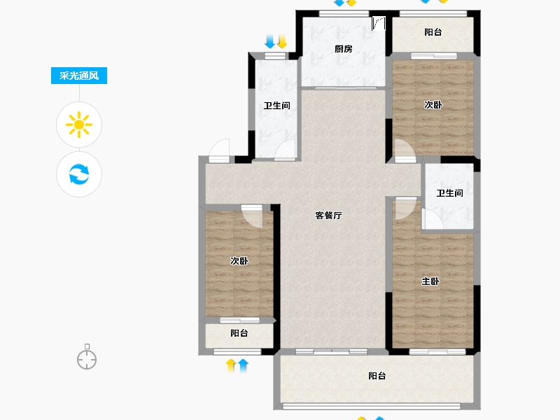 辽宁省-盘锦市-蓝色康桥N区·天玺城-120.66-户型库-采光通风