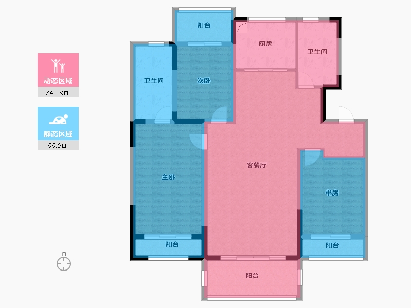 辽宁省-盘锦市-蓝色康桥N区·天玺城-127.07-户型库-动静分区