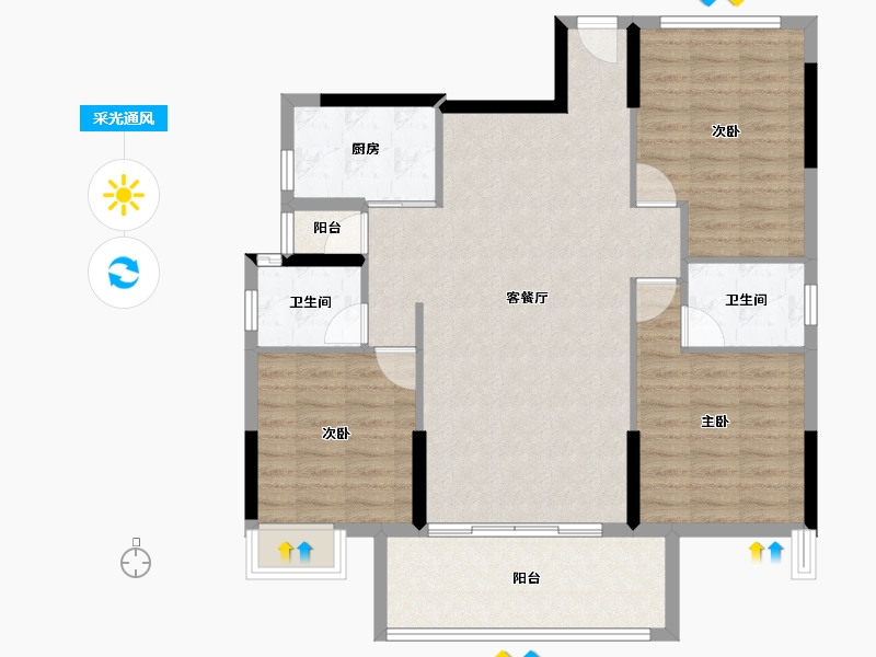 湖北省-咸宁市-璟湖世纪城-98.77-户型库-采光通风