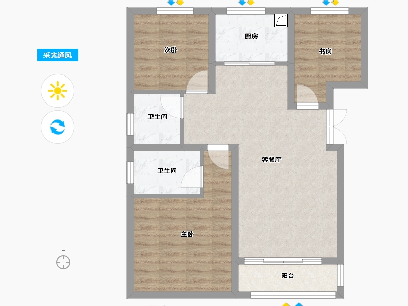 河南省-焦作市-沁阳晨升一號城邦-72.78-户型库-采光通风