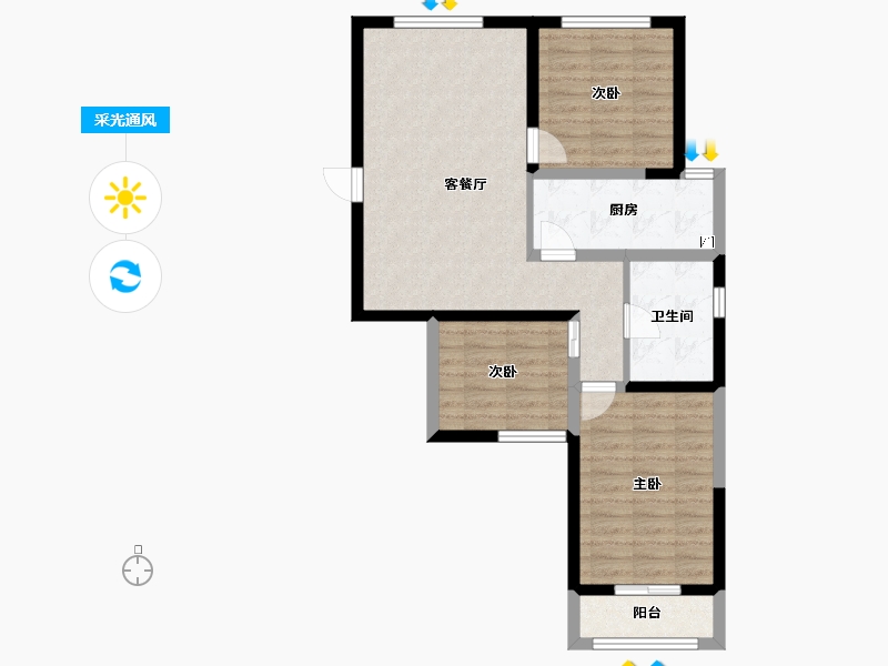 山西省-太原市-晶峰･晓园-74.77-户型库-采光通风