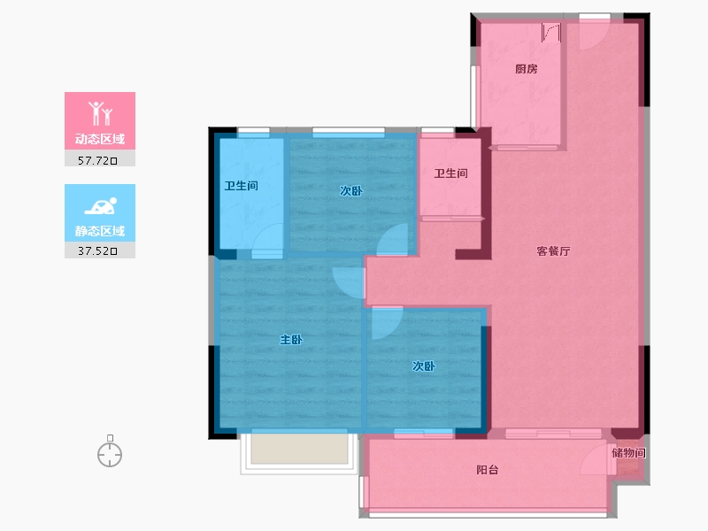 江苏省-常州市-碧桂园光明碧明和鸣-85.60-户型库-动静分区