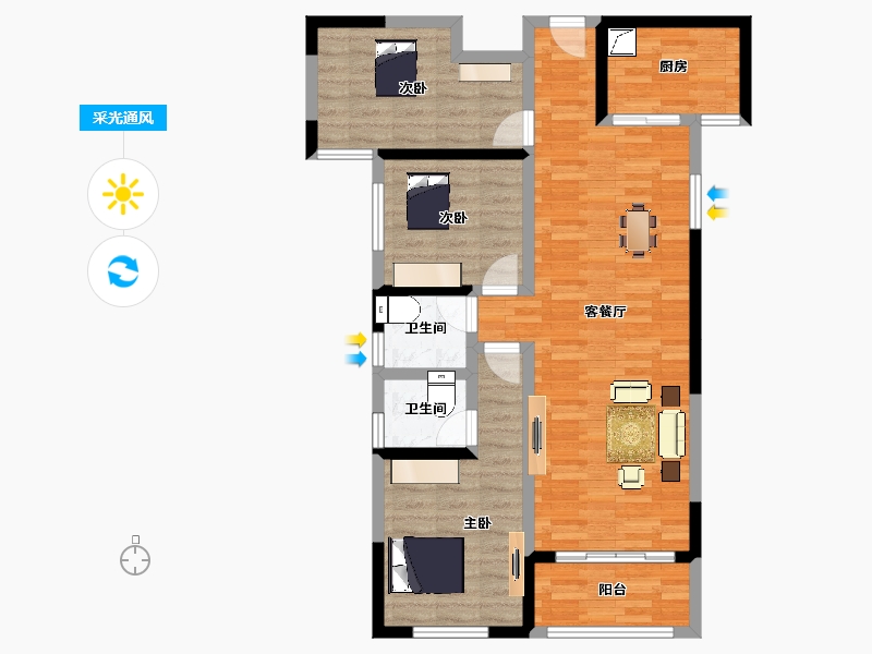 安徽省-宿州市-恒福新城A区-89.17-户型库-采光通风