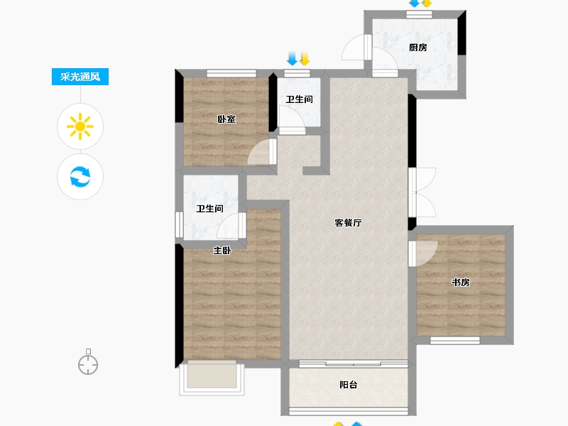 河北省-承德市-中冶兴隆新城·红石郡-73.65-户型库-采光通风