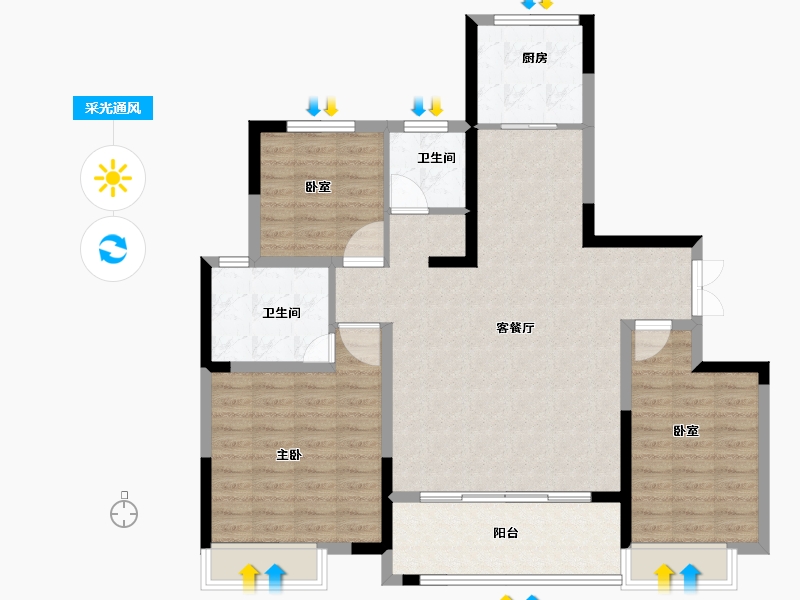 河南省-商丘市-虞城建业湖山境-105.93-户型库-采光通风