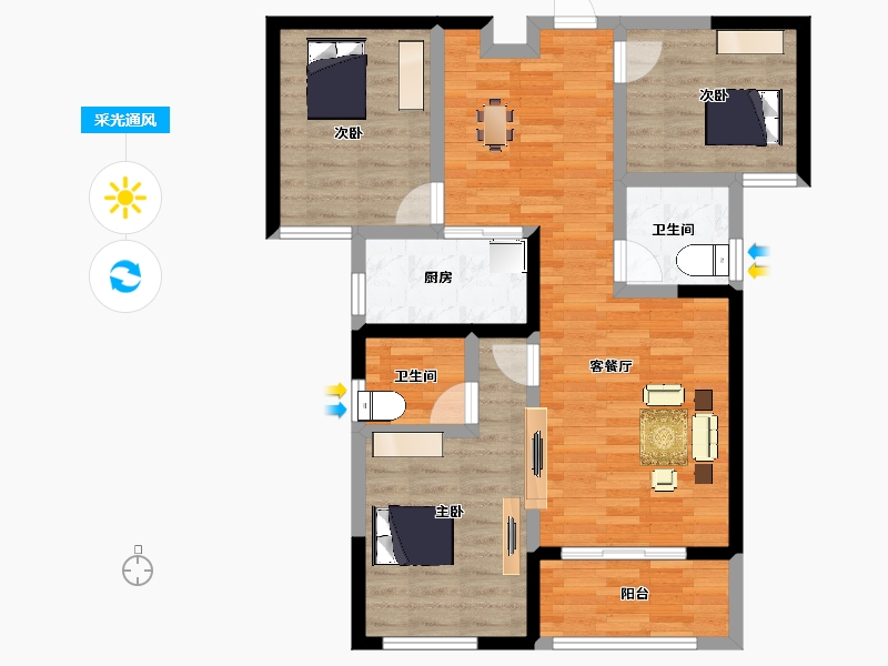 安徽省-宿州市-恒福新城A区-81.35-户型库-采光通风