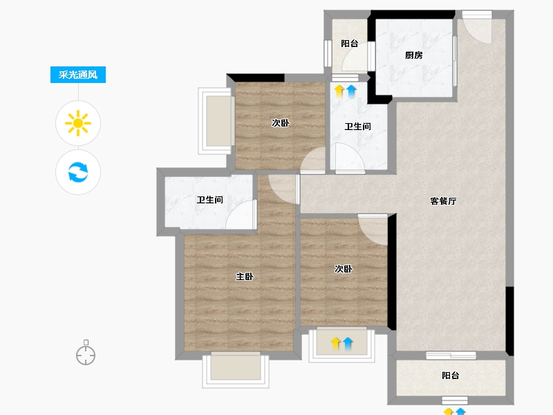 广东省-东莞市-龙光玖龙玺-80.67-户型库-采光通风