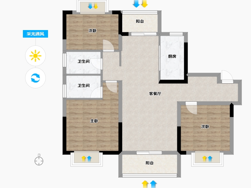 江苏省-扬州市-宝应碧桂园天悦公馆-92.78-户型库-采光通风