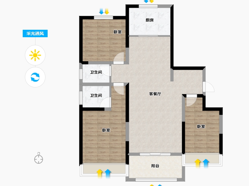 河南省-安阳市-万和城四期-104.89-户型库-采光通风