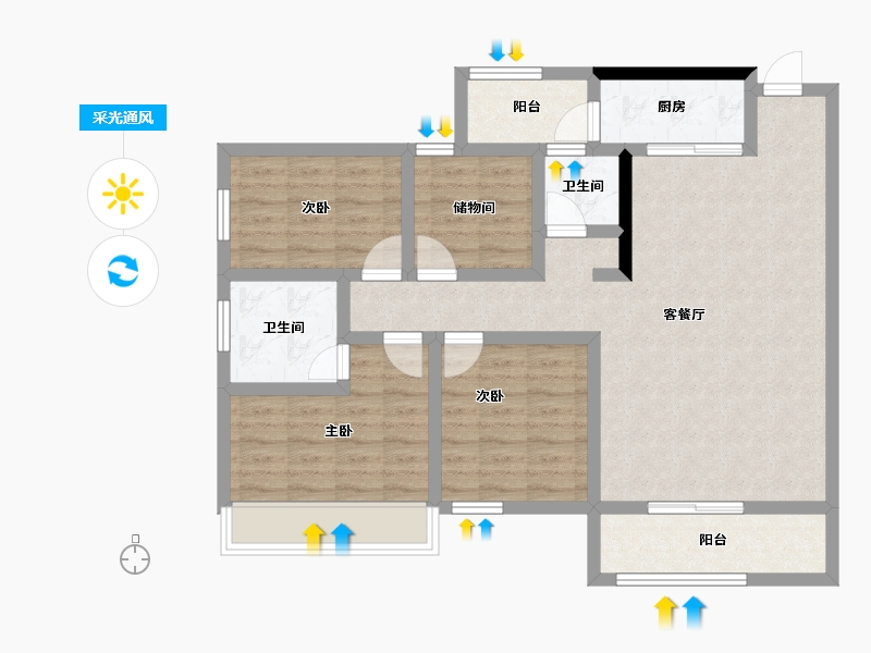 广西壮族自治区-崇左市-弘润江景苑-93.44-户型库-采光通风