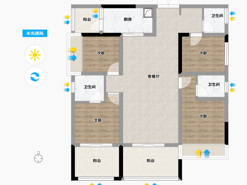 四川省-南充市-亿春紫荆华府-101.09-户型库-采光通风