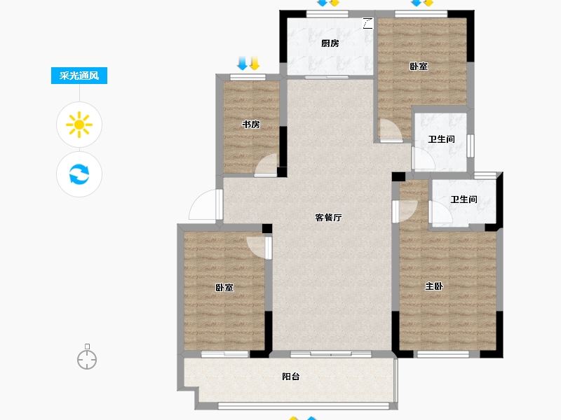 安徽省-宿州市-砀山兰庭雅苑-110.84-户型库-采光通风