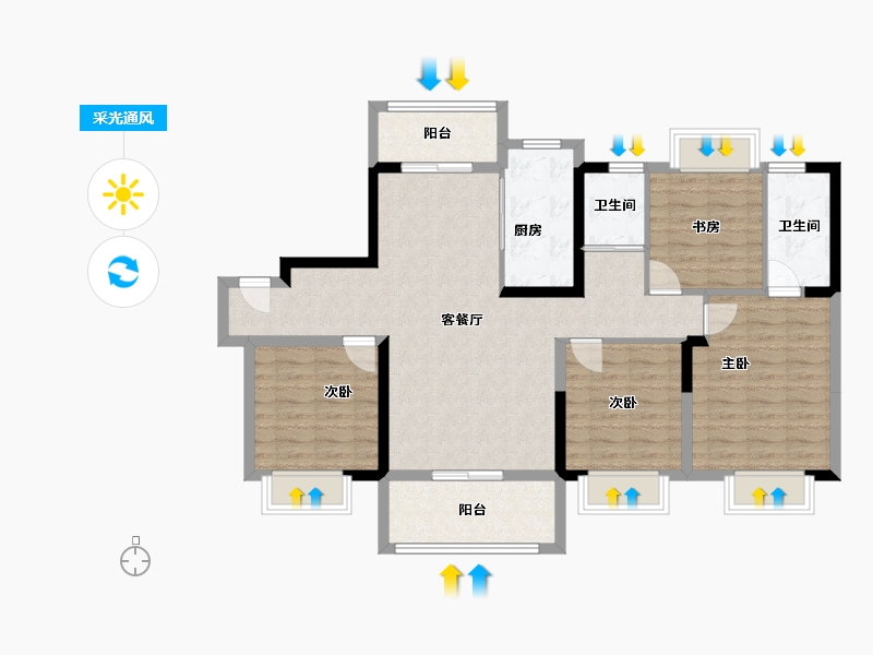 江苏省-扬州市-宝应碧桂园天悦公馆-104.87-户型库-采光通风