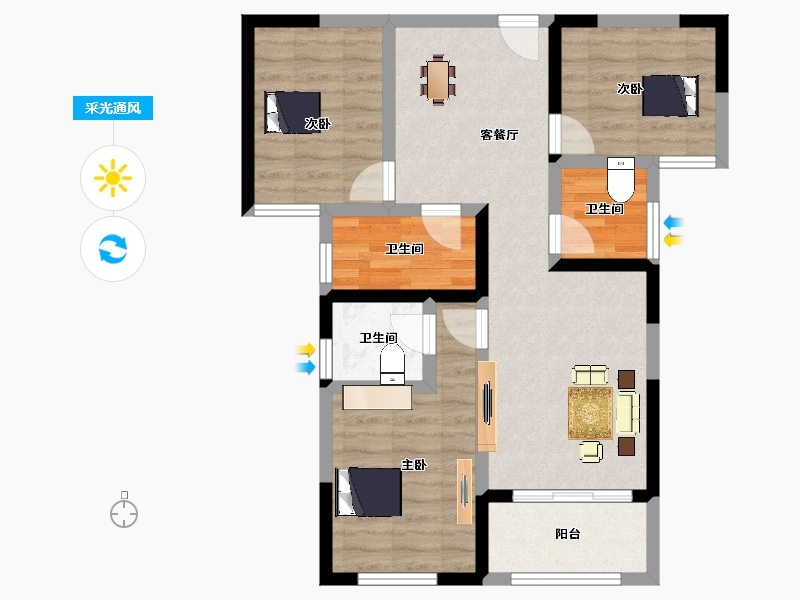 安徽省-宿州市-恒福新城A区-70.56-户型库-采光通风