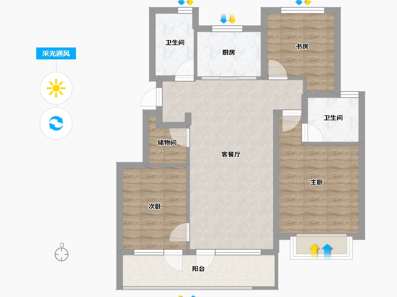 浙江省-宁波市-保利翡翠城市·和光城樾二期-85.05-户型库-采光通风