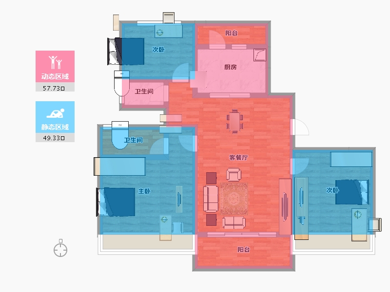 河南省-洛阳市-碧桂园山河城山河赋-94.83-户型库-动静分区