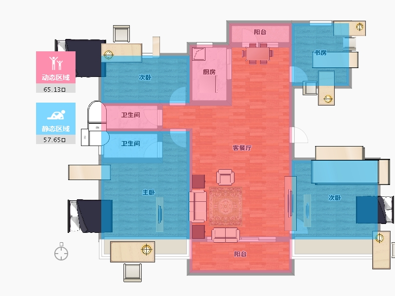 河南省-洛阳市-碧桂园山河城山河赋-108.79-户型库-动静分区