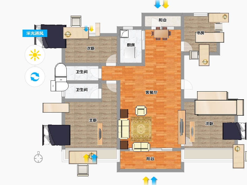 河南省-洛阳市-碧桂园山河城山河赋-108.79-户型库-采光通风