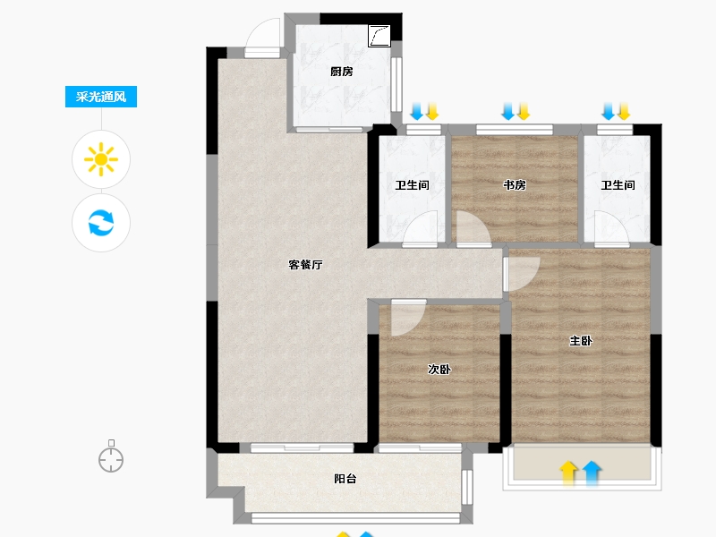 湖南省-株洲市-旗滨玖玺-84.92-户型库-采光通风