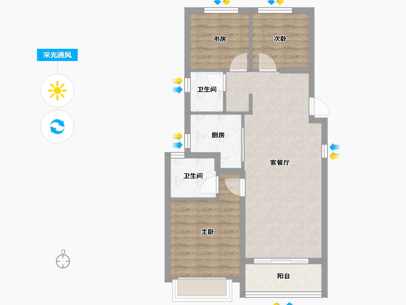 浙江省-宁波市-保利翡翠城市·和光城樾二期-69.27-户型库-采光通风