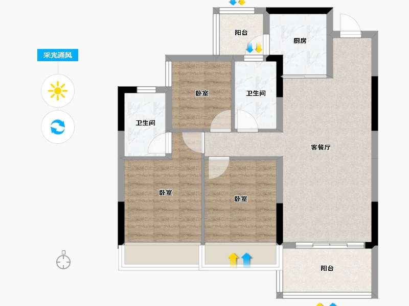 四川省-泸州市-敏捷江城源著-72.90-户型库-采光通风