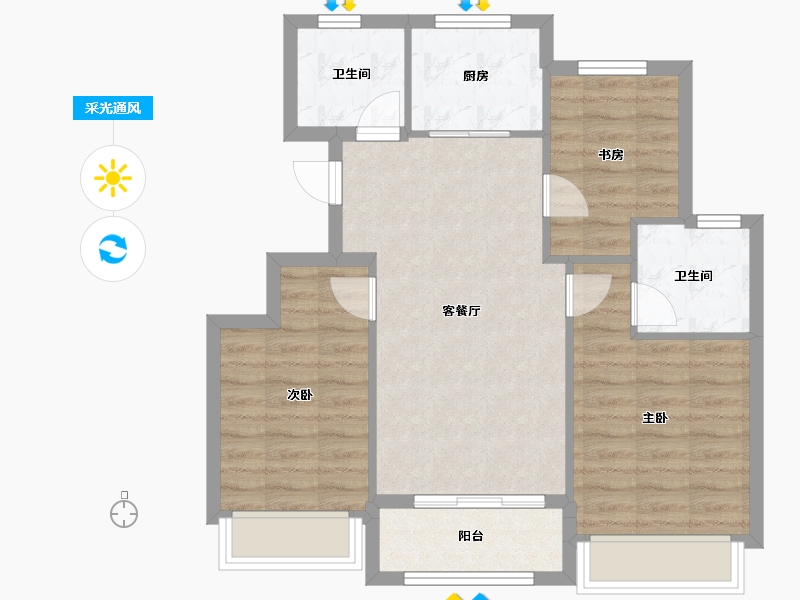 浙江省-湖州市-滨江棕榈十里春晓-72.72-户型库-采光通风