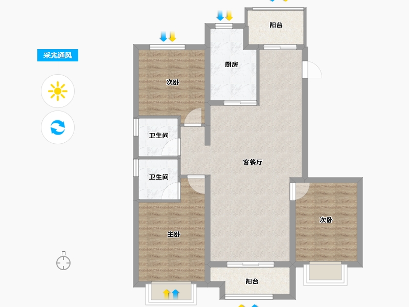 山西省-太原市-天禄堂▪红禧台-90.75-户型库-采光通风