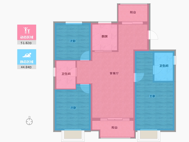 山西省-太原市-天禄堂▪红禧台-86.95-户型库-动静分区