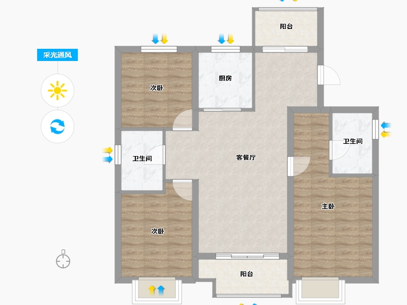 山西省-太原市-天禄堂▪红禧台-86.95-户型库-采光通风