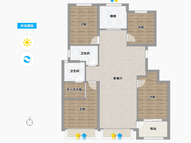 浙江省-湖州市-滨江棕榈十里春晓-103.20-户型库-采光通风