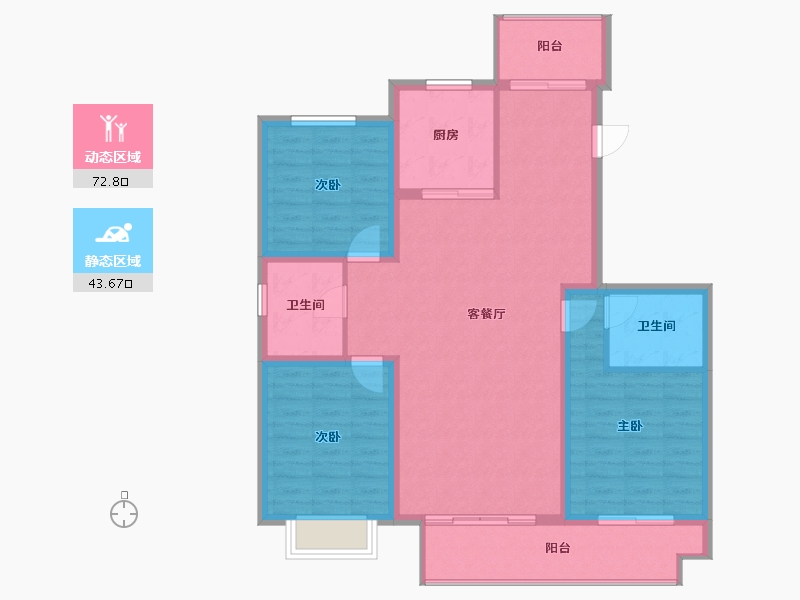 山西省-太原市-天禄堂▪红禧台-105.67-户型库-动静分区