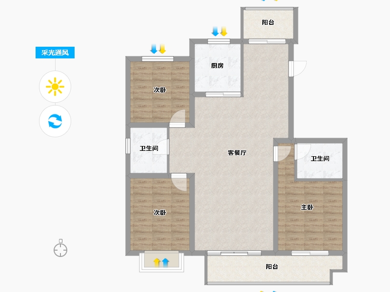 山西省-太原市-天禄堂▪红禧台-105.67-户型库-采光通风