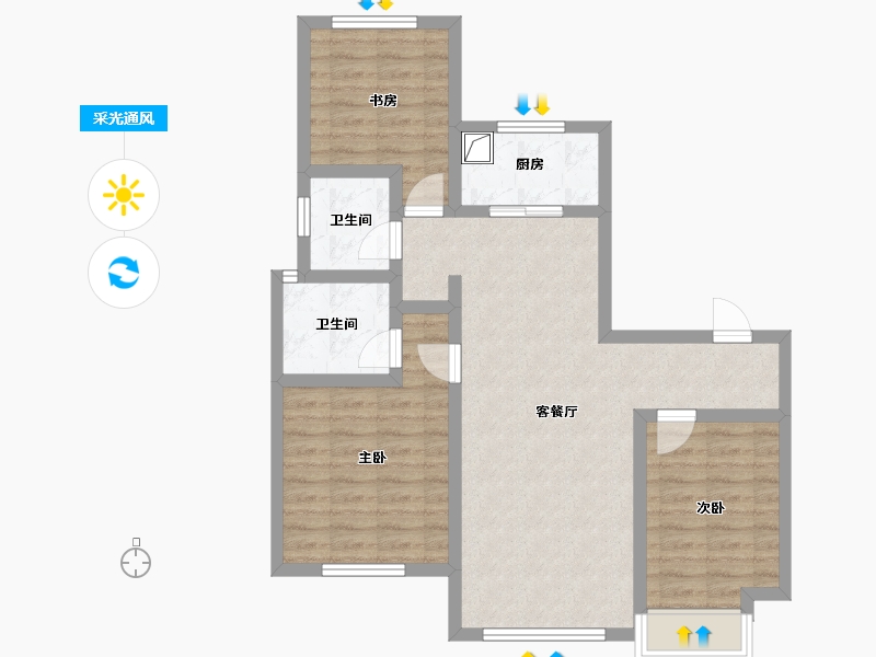 河北省-唐山市-华彩二期-90.00-户型库-采光通风