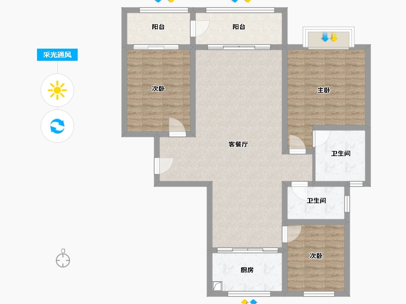 山东省-滨州市-学府帝景-107.22-户型库-采光通风