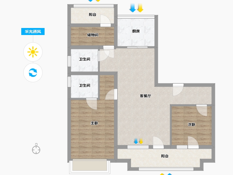 山东省-青岛市-胶州华润城二期-87.68-户型库-采光通风