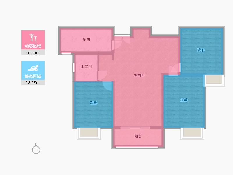 陕西省-西安市-御景城15期悦龙湾-85.60-户型库-动静分区