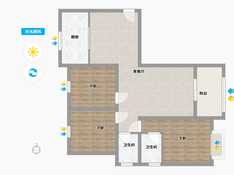 江苏省-淮安市-富民家园五期-89.60-户型库-采光通风