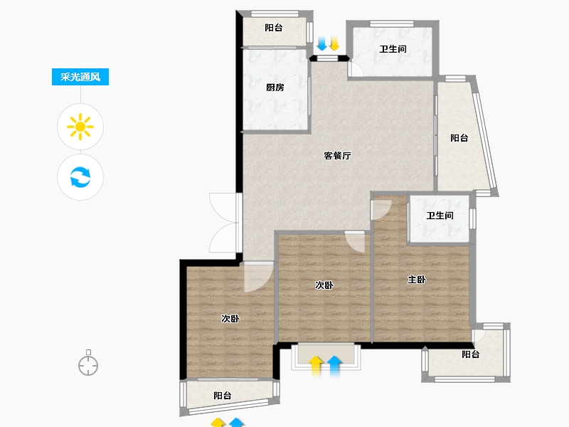 上海-上海市-虹桥新城-120.60-户型库-采光通风