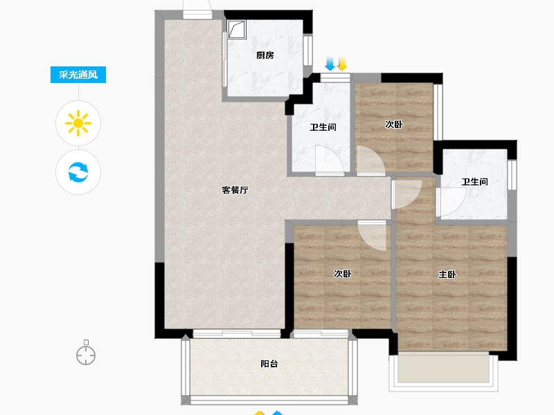 广西壮族自治区-南宁市-龙光玖珑湾-71.20-户型库-采光通风