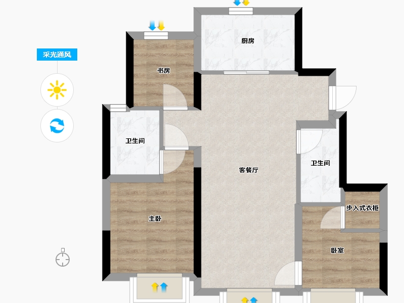 河北省-廊坊市-公园上城-67.00-户型库-采光通风