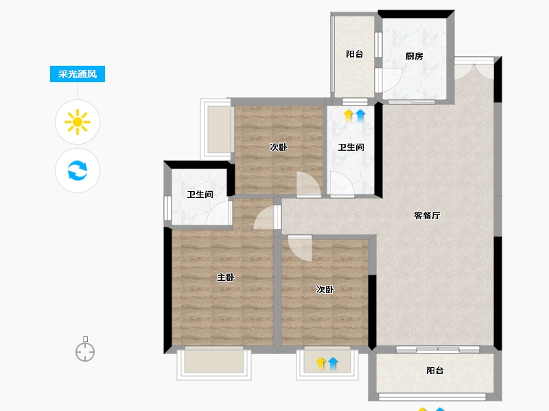 湖南省-长沙市-玖玺华府-90.04-户型库-采光通风