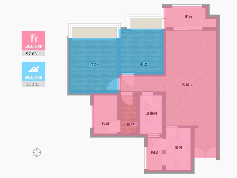 四川省-成都市-蓝润棠湖春天-72.63-户型库-动静分区